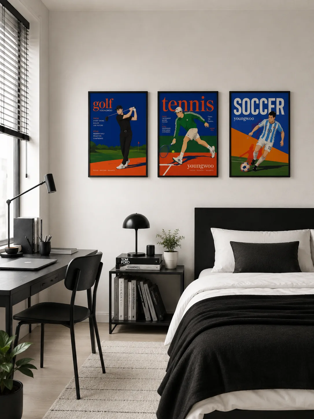 침실 — 스포츠 자화상 3연작 golf · tennis · soccer
